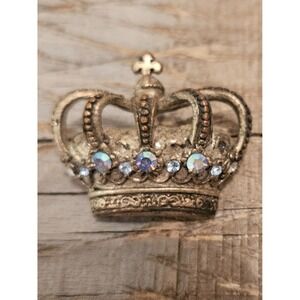 Vintage Made in Korea Crown Brooch Made With AB Crystals Royal Queen Pin‎